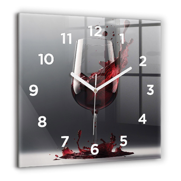 Square glass wall clock A glass of red wine