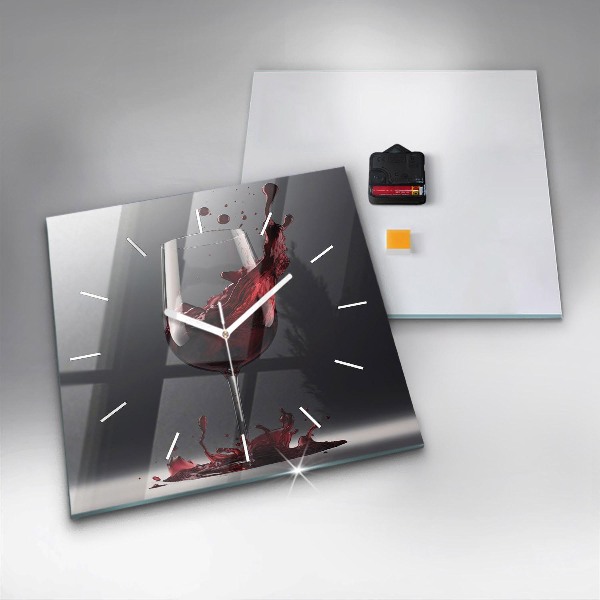 Square glass wall clock A glass of red wine