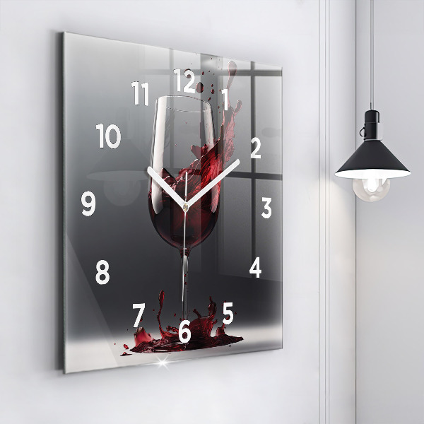 Square glass wall clock A glass of red wine