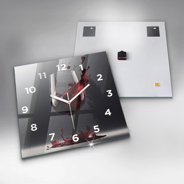 Square glass wall clock A glass of red wine