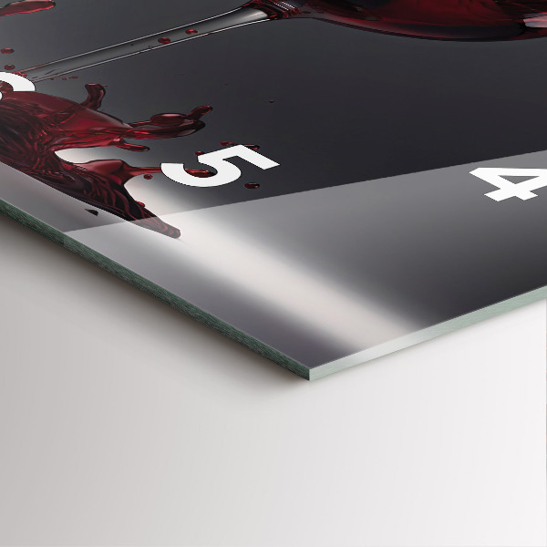 Square glass wall clock A glass of red wine