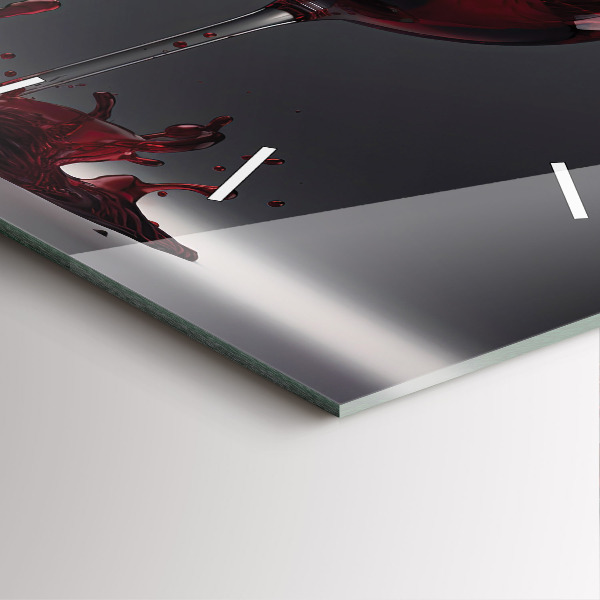 Square glass wall clock A glass of red wine