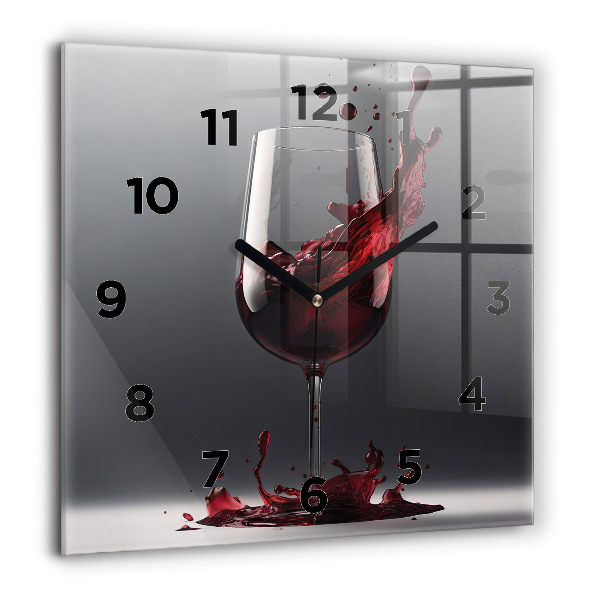 Square glass wall clock A glass of red wine