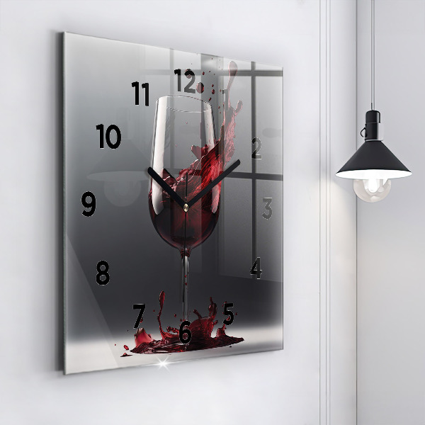 Square glass wall clock A glass of red wine