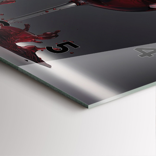 Square glass wall clock A glass of red wine