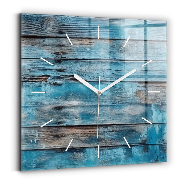 Square glass wall clock Blue boards