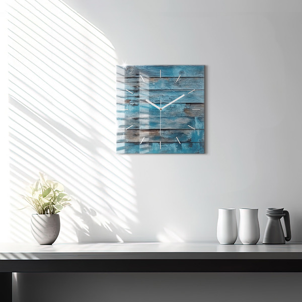 Square glass wall clock Blue boards