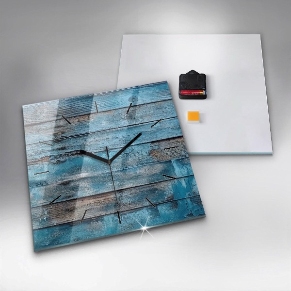 Square glass wall clock Blue boards