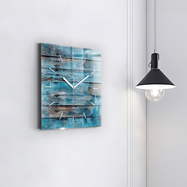 Square glass wall clock Blue boards
