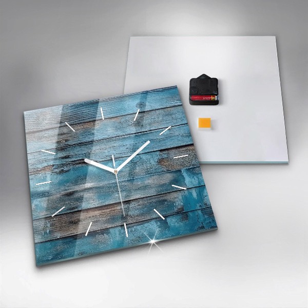 Square glass wall clock Blue boards