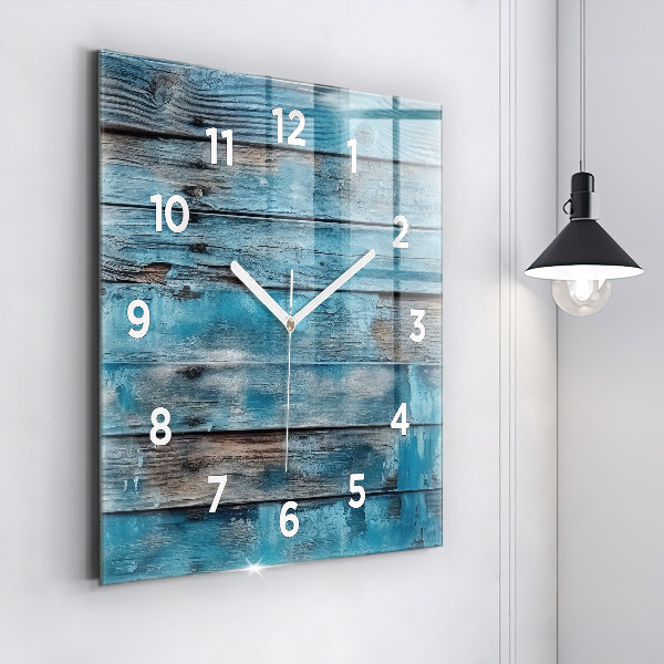 Square glass wall clock Blue boards