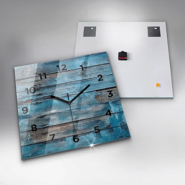 Square glass wall clock Blue boards