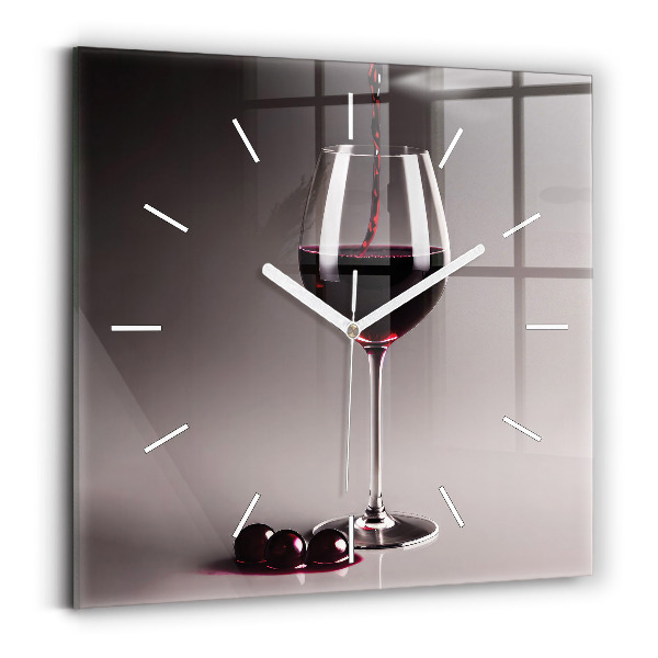 Square glass wall clock A glass of red wine