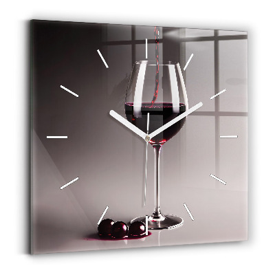 Square glass wall clock A glass of red wine