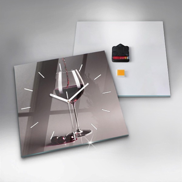 Square glass wall clock A glass of red wine