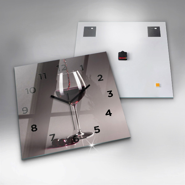 Square glass wall clock A glass of red wine