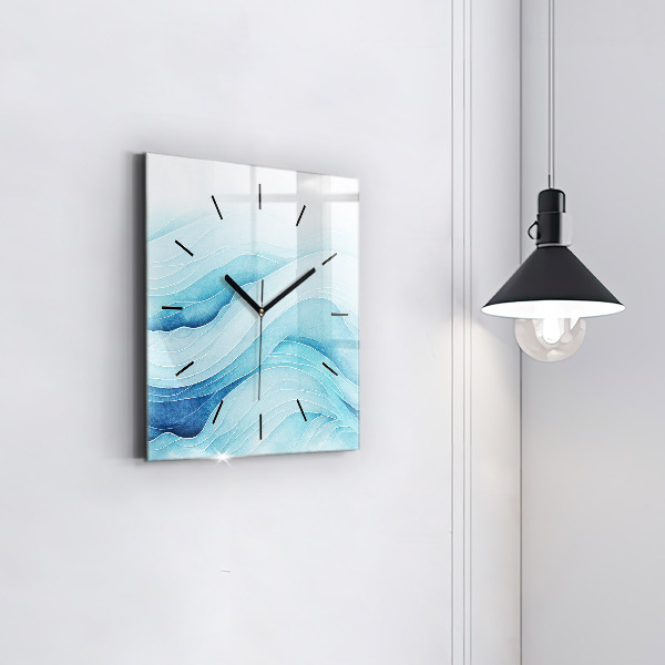 Square glass wall clock Blue clouds