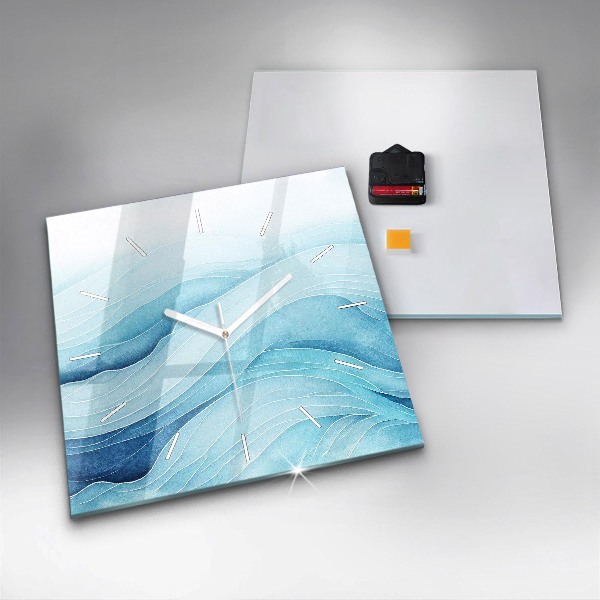 Square glass wall clock Blue clouds