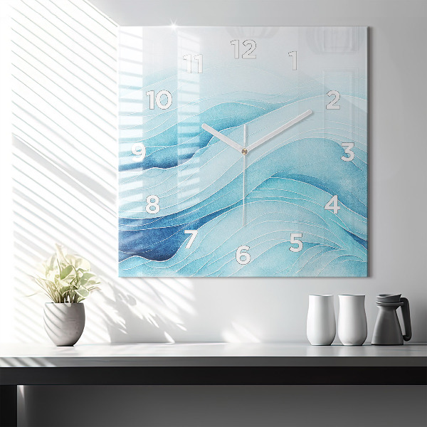 Square glass wall clock Blue clouds