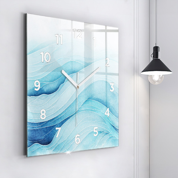 Square glass wall clock Blue clouds