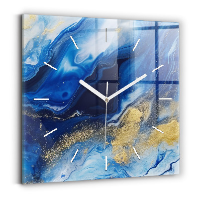 Square glass wall clock Blue marble