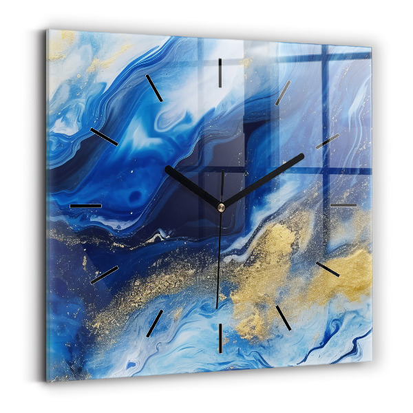 Square glass wall clock Blue marble
