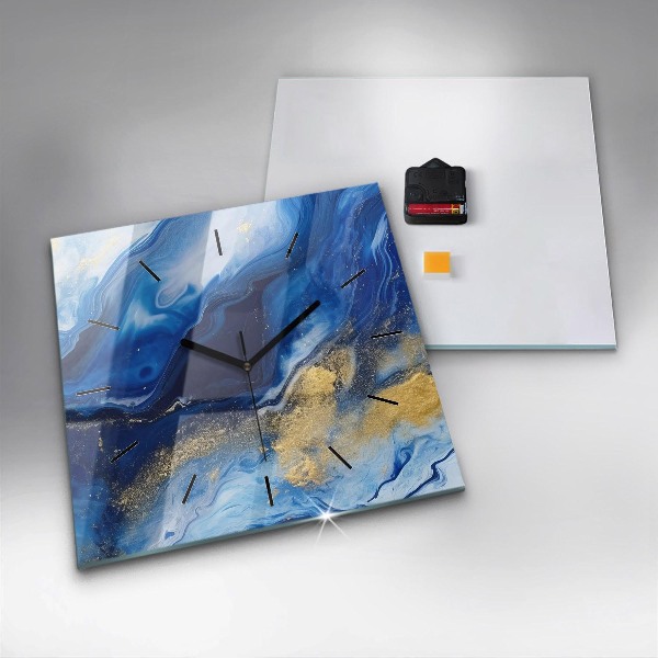 Square glass wall clock Blue marble
