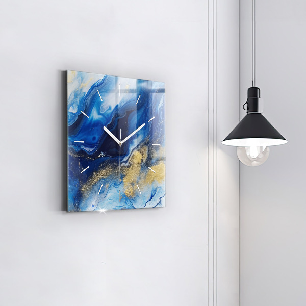 Square glass wall clock Blue marble