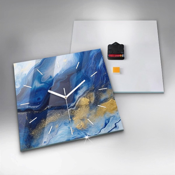 Square glass wall clock Blue marble