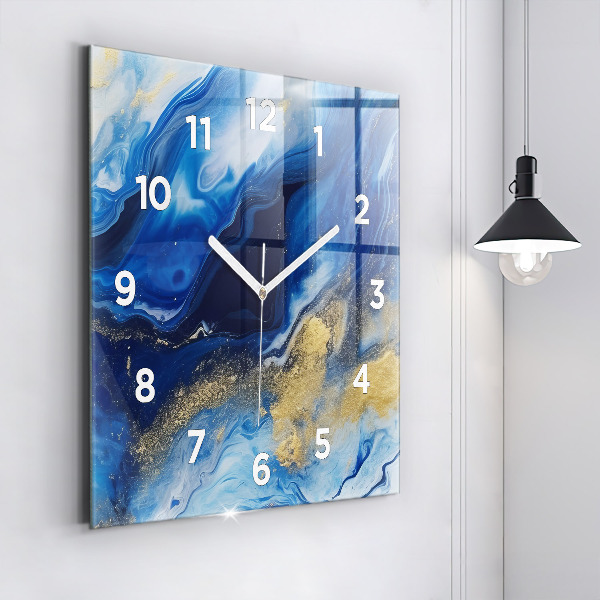 Square glass wall clock Blue marble