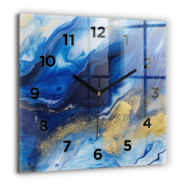 Square glass wall clock Blue marble