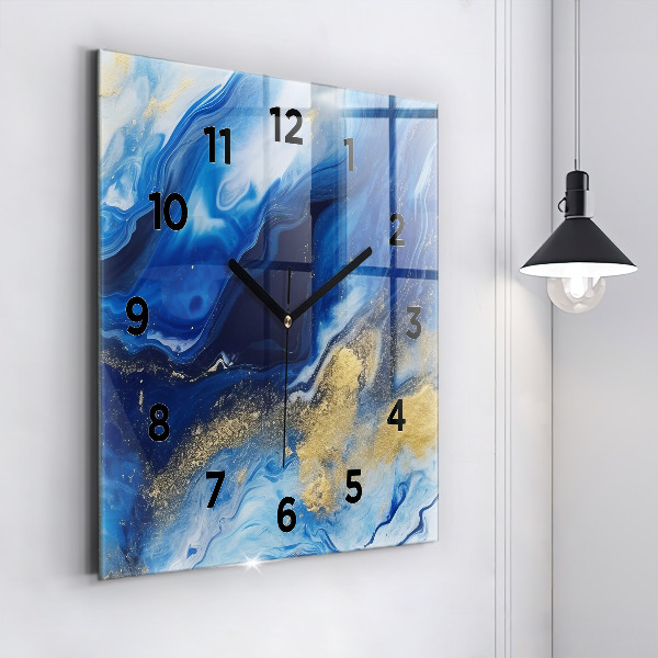 Square glass wall clock Blue marble