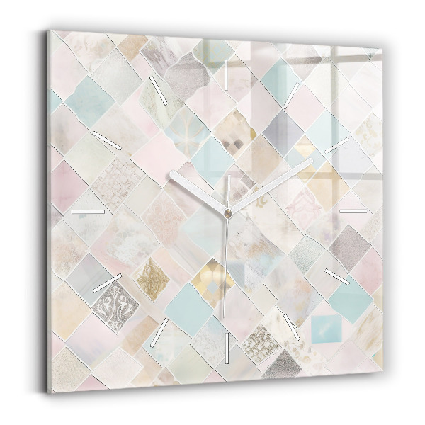 Square glass wall clock Colored tiles