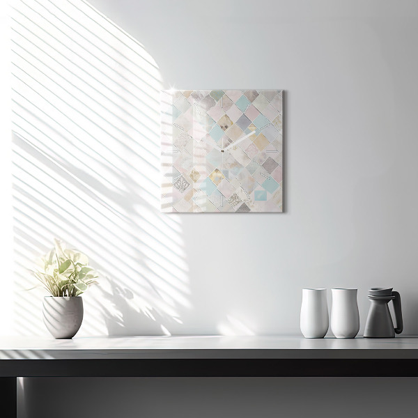 Square glass wall clock Colored tiles