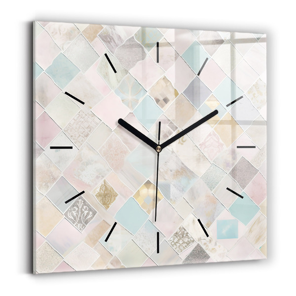 Square glass wall clock Colored tiles