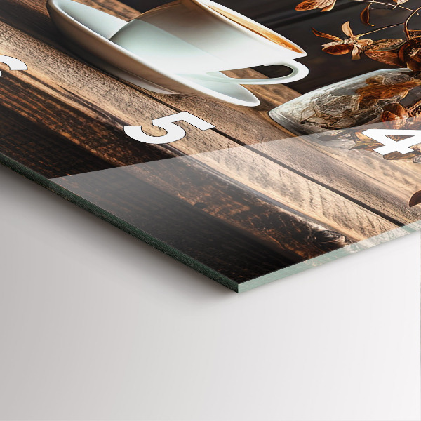 Square glass wall clock A cup of coffee