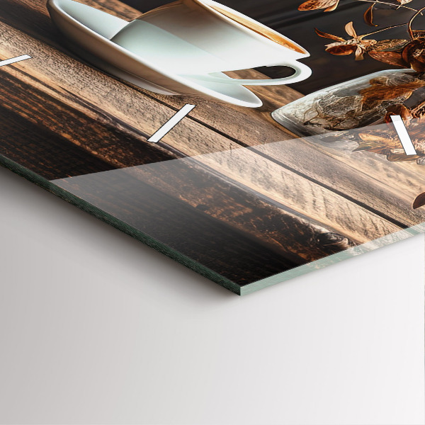 Square glass wall clock A cup of coffee