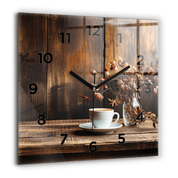 Square glass wall clock A cup of coffee