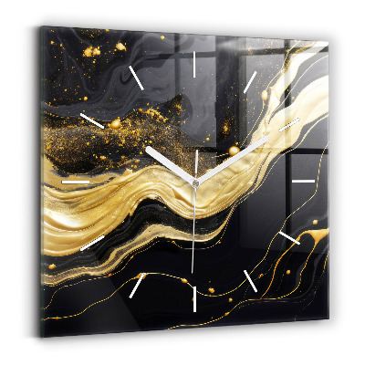 Square glass wall clock Gold marble