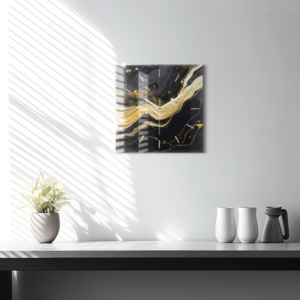 Square glass wall clock Gold marble