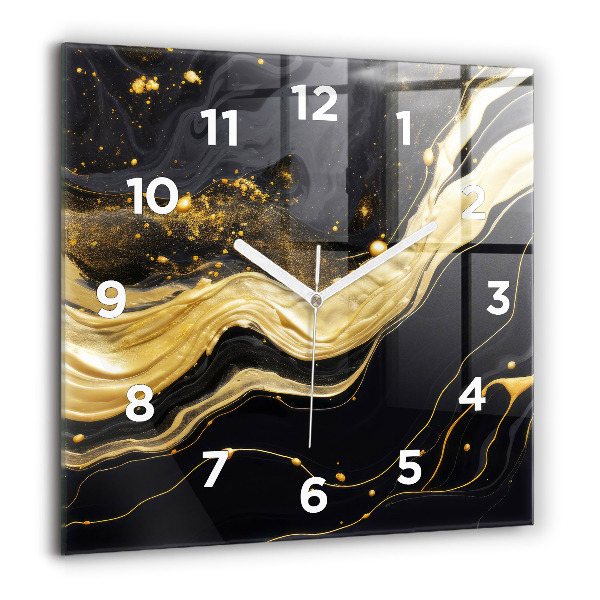 Square glass wall clock Gold marble