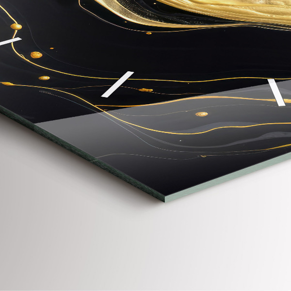 Square glass wall clock Gold marble