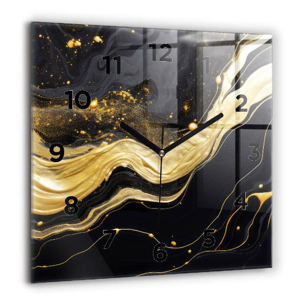 Square glass wall clock Gold marble