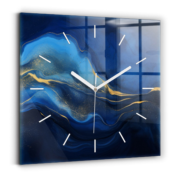 Square glass wall clock Blue marble