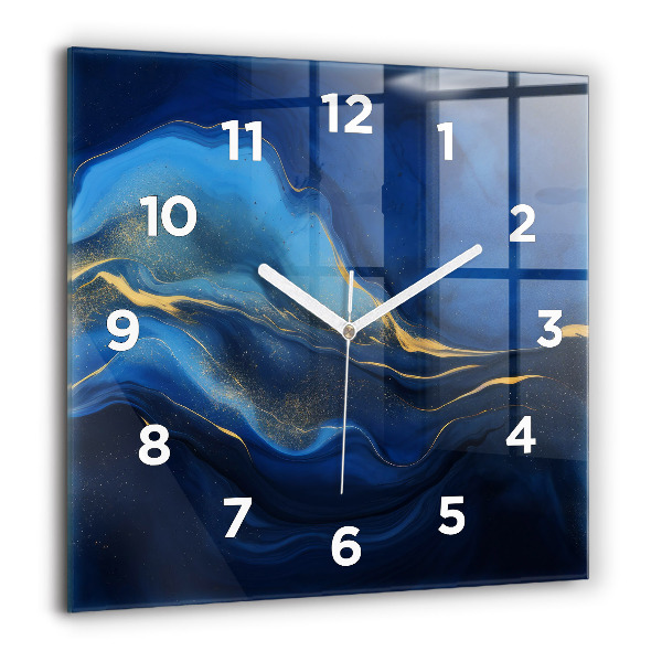 Square glass wall clock Blue marble