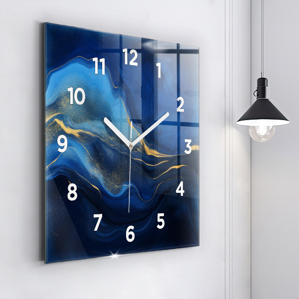 Square glass wall clock Blue marble