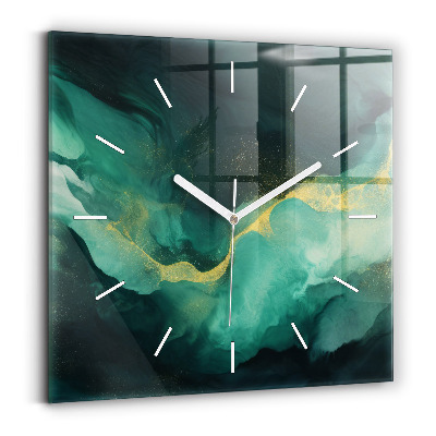 Square glass wall clock Green marble
