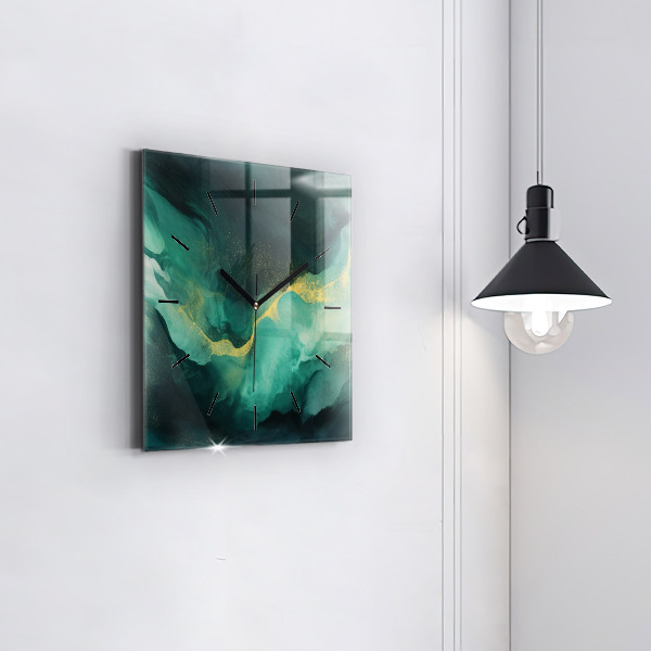 Square glass wall clock Green marble