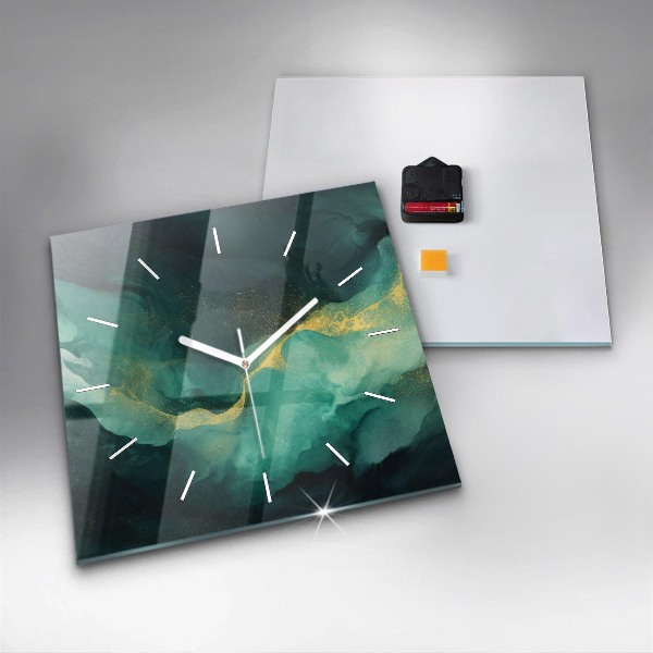 Square glass wall clock Green marble