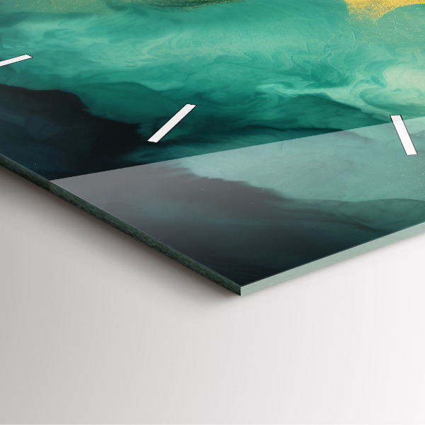 Square glass wall clock Green marble